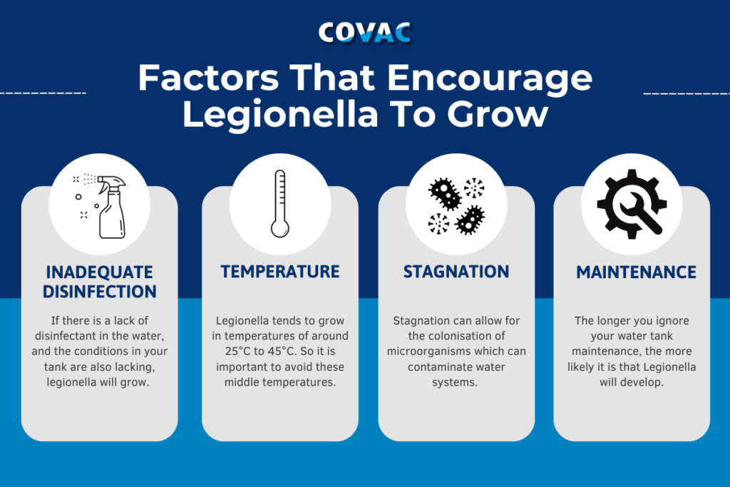 infographic on factors that encourage legionella to grow